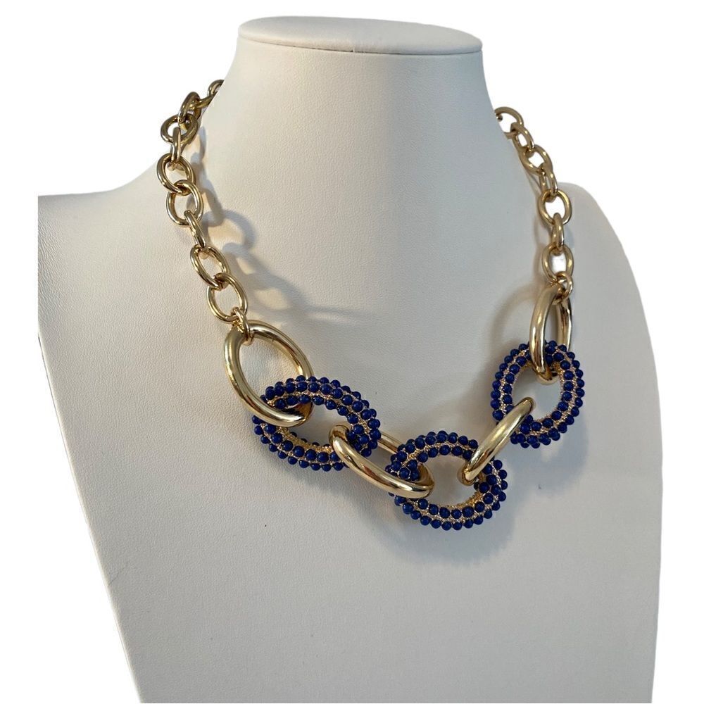 Banana Republic Blue & Gold Oval Statement Necklace.  Gorgeous! - Picture 2 of 5